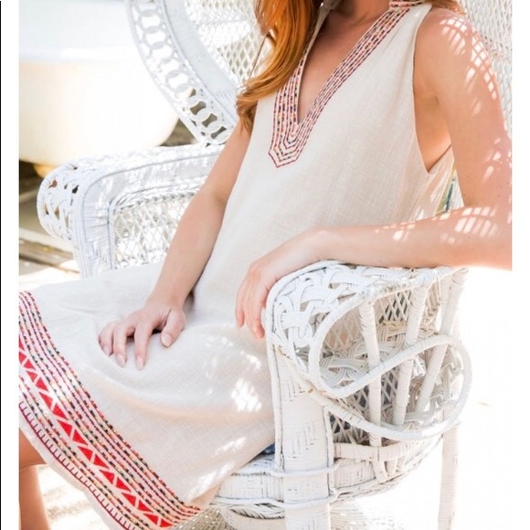 Cream Embroidered Halter Dress - Picture 2 of 3